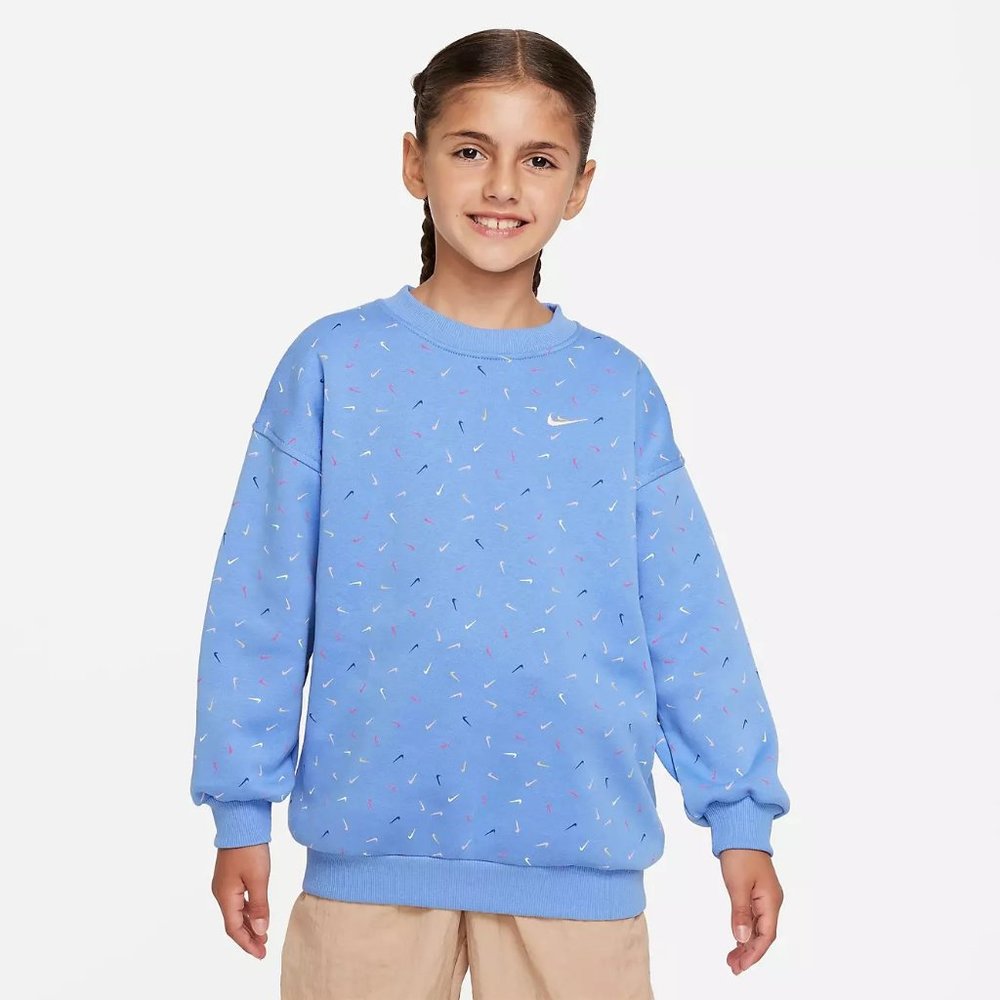 Nike Girls' Sportswear Club Fleece Oversized Crew Sweatshirt, Polar , Size L